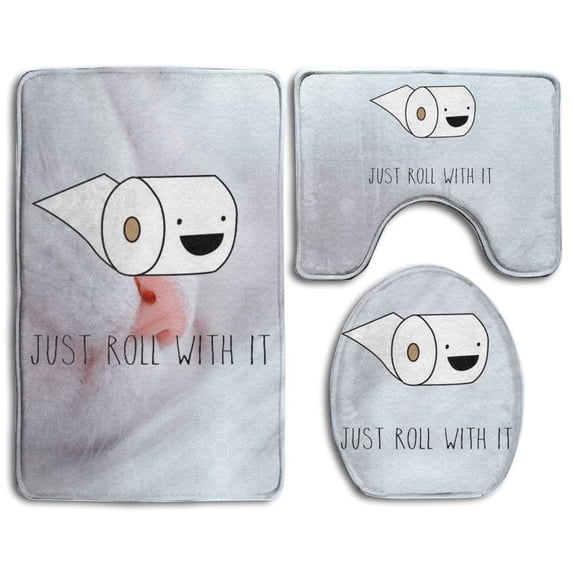 PUDMAD JUST Roll It 3 Piece Bathroom Rugs Set Bath Rug Contour Mat and Toilet Lid Cover