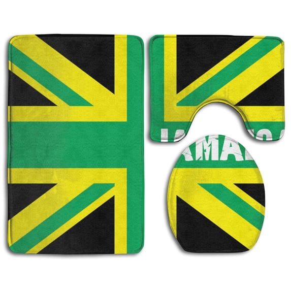 PUDMAD Jamaican Kingdom Flag 3 Piece Bathroom Rugs Set Bath Rug Contour Mat and Toilet Lid Cover