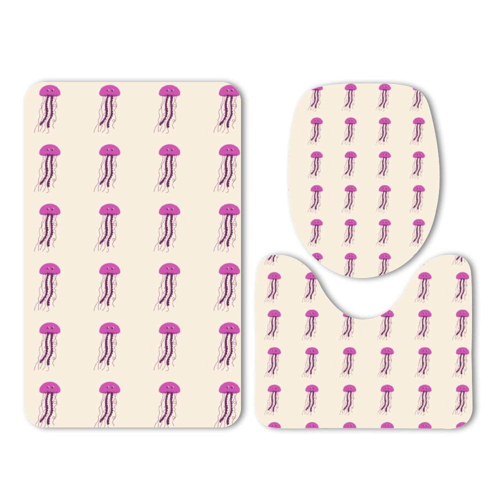 PUDMAD Jellyfish Purple Long Beard Cute 3 Piece Bathroom Rugs Set Bath