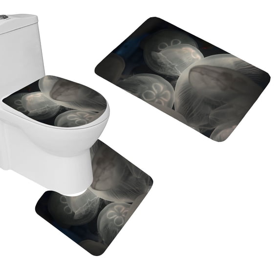 PUDMAD Jellyfish Underwater Sea Ocean 3 Piece Bathroom Rugs Set Bath Rug Contour Mat and Toilet Lid Cover