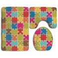 thumbnail image 1 of PUDMAD Jigsaw Puzzle Pieces Icon Colorful 3 Piece Bathroom Rugs Set Bath Rug Contour Mat and Toilet Lid Cover, 1 of 2
