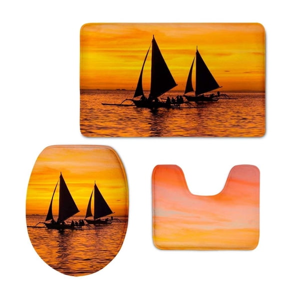 PUDMAD Jinse-floral219 3 Piece Bathroom Rugs Set Bath Rug Contour Mat and Toilet Lid Cover