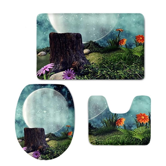 PUDMAD Jinse-floral230 3 Piece Bathroom Rugs Set Bath Rug Contour Mat and Toilet Lid Cover