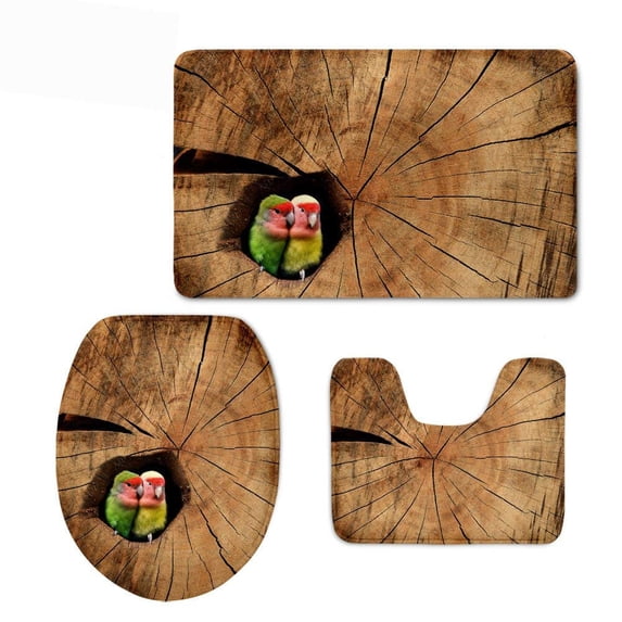 PUDMAD Jinse-floral480 3 Piece Bathroom Rugs Set Bath Rug Contour Mat and Toilet Lid Cover