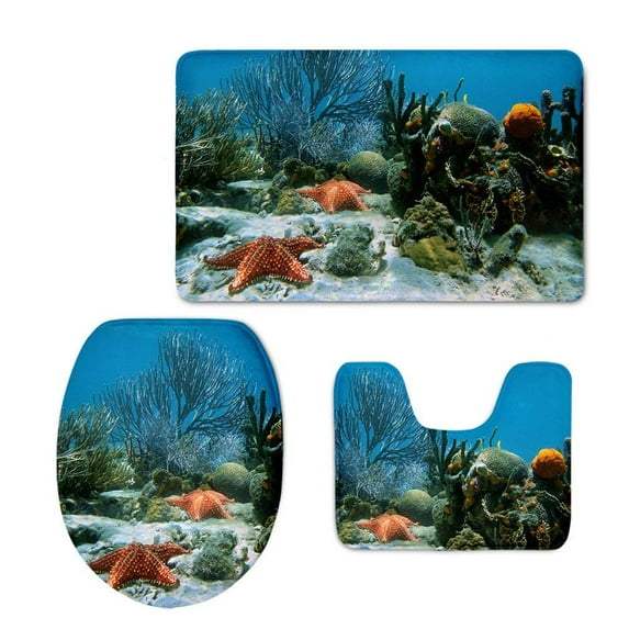 PUDMAD Jinse-floral75 3 Piece Bathroom Rugs Set Bath Rug Contour Mat and Toilet Lid Cover