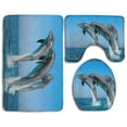 thumbnail image 1 of PUDMAD Jumping Dolphin 3 Piece Bathroom Rugs Set Bath Rug Contour Mat and Toilet Lid Cover, 1 of 2
