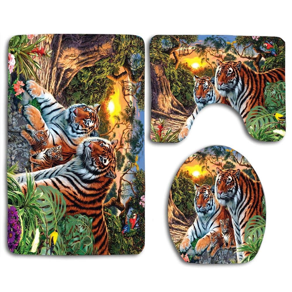 PUDMAD Jungle Tiger and Tigress 3 Piece Bathroom Rugs Set Bath Rug ...