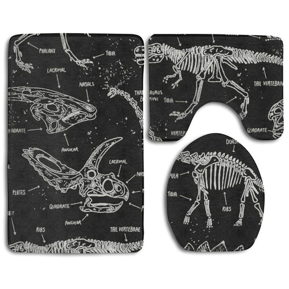 PUDMAD Jurassic Dinosaurs 3 Piece Bathroom Rugs Set Bath Rug Contour Mat and Toilet Lid Cover