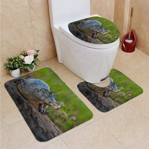 PUDMAD Kaiman in Pantanal Brazil 3 Piece Bathroom Rugs Set Bath Rug Contour Mat and Toilet Lid Cover