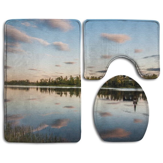 PUDMAD Karesu o Church Borders Finl Sweden 3 Piece Bathroom Rugs Set Bath Rug Contour Mat and Toilet Lid Cover
