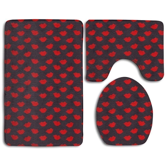 PUDMAD Kisses 3 Piece Bathroom Rugs Set Bath Rug Contour Mat and Toilet Lid Cover