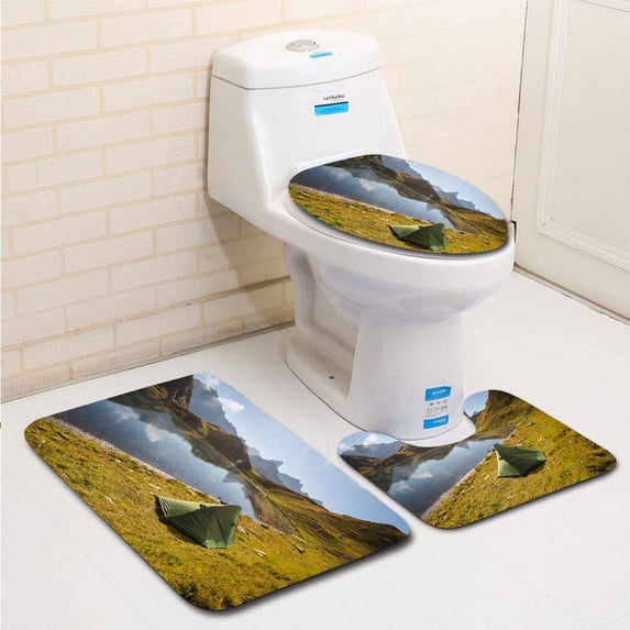 PUDMAD Lac de Fenetre Camping 3 Piece Bathroom Rugs Set Bath Rug Contour Mat and Toilet Lid Cover
