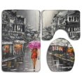 thumbnail image 1 of PUDMAD Lady Red Umbrella Walking On Street 3 Piece Bathroom Rugs Set Bath Rug Contour Mat and Toilet Lid Cover, 1 of 2