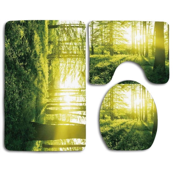 PUDMAD Lake Big Lightning Hits Planet Earth in Dramatic Sky Energy Illumination Atmosphere 3 Piece Bathroom Rugs Set Bath Rug Contour Mat and Toilet Lid Cover