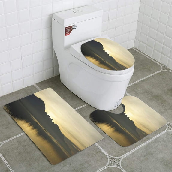 PUDMAD Lake Geneva 3 Piece Bathroom Rugs Set Bath Rug Contour Mat and Toilet Lid Cover