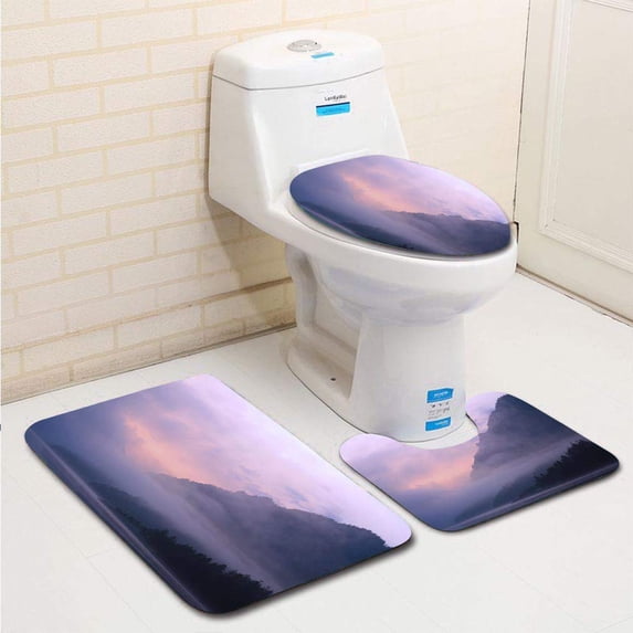 PUDMAD Lake plansee in Tirol 3 Piece Bathroom Rugs Set Bath Rug Contour Mat and Toilet Lid Cover