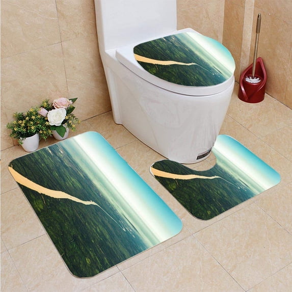 PUDMAD Landscape Aerial View Colorful Amazon Rivers Forest Trees Jungle Fields 3 Piece Bathroom Rugs Set Bath Rug Contour Mat and Toilet Lid Cover