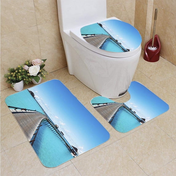 PUDMAD Landscape Maldive 3 Piece Bathroom Rugs Set Bath Rug Contour Mat and Toilet Lid Cover