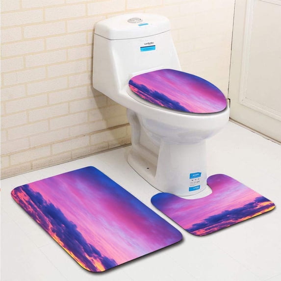 PUDMAD Landscape Sky Clouds Sunrise 3 Piece Bathroom Rugs Set Bath Rug Contour Mat and Toilet Lid Cover