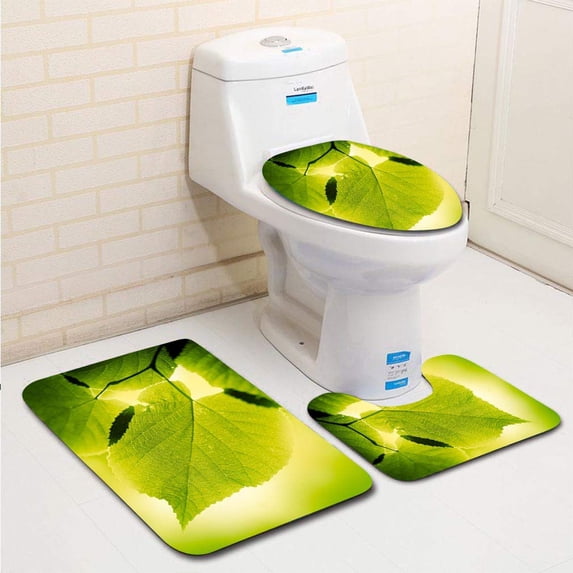 PUDMAD Large Leaves en from Behind on 3 Piece Bathroom Rugs Set Bath Rug Contour Mat and Toilet Lid Cover