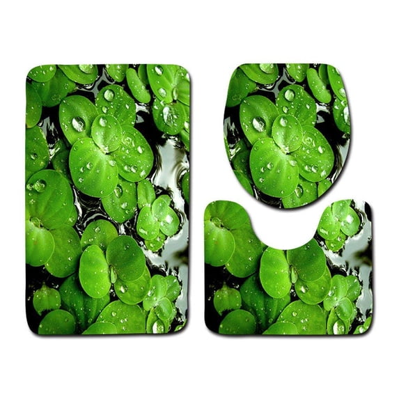 PUDMAD Leaf 3 Piece Bathroom Rugs Set Bath Rug Contour Mat and Toilet Lid Cover