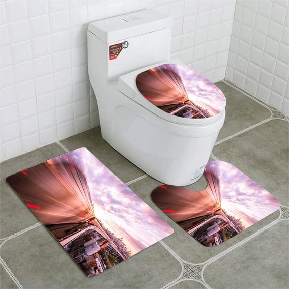 PUDMAD Leaving Brooklyn 3 Piece Bathroom Rugs Set Bath Rug Contour Mat and Toilet Lid Cover