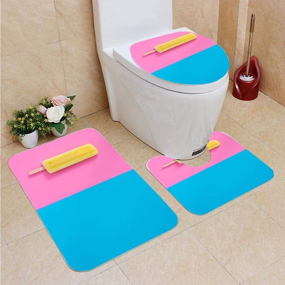 PUDMAD Lemon Popsicle 3 Piece Bathroom Rugs Set Bath Rug Contour Mat and Toilet Lid Cover