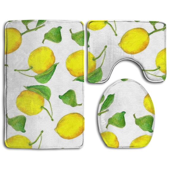 PUDMAD Lemons 3 Piece Bathroom Rugs Set Bath Rug Contour Mat and Toilet Lid Cover