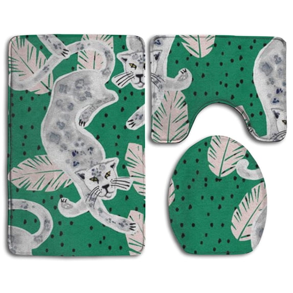 PUDMAD Leopard 3 Piece Bathroom Rugs Set Bath Rug Contour Mat and Toilet Lid Cover