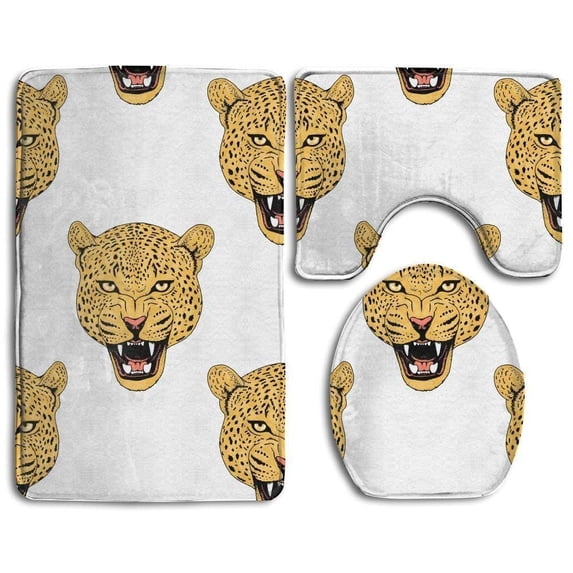 PUDMAD Leopards 3 Piece Bathroom Rugs Set Bath Rug Contour Mat and Toilet Lid Cover