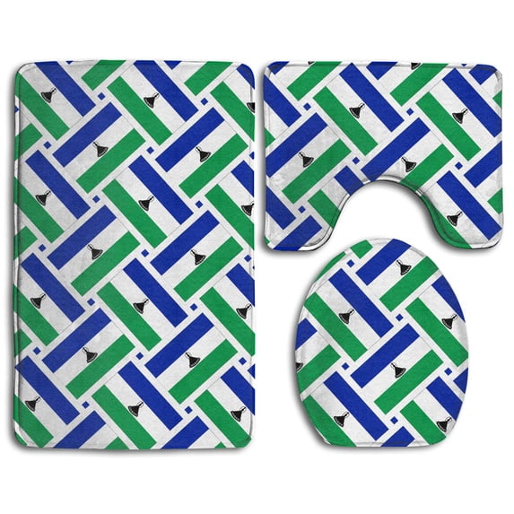 PUDMAD Lesotho Flag Weave 3 Piece Bathroom Rugs Set Bath Rug Contour Mat and Toilet Lid Cover