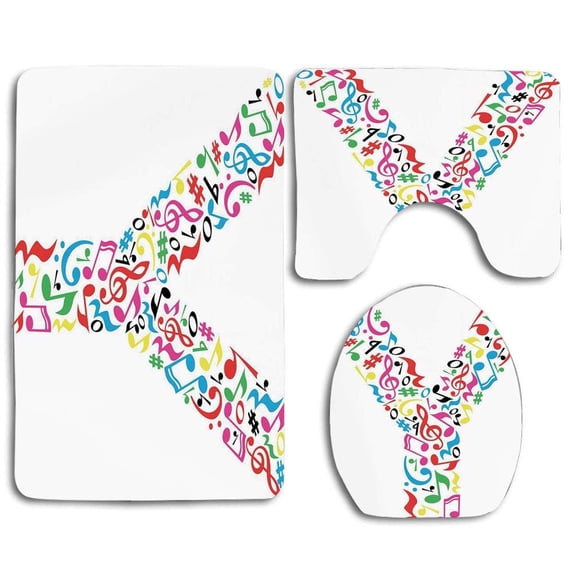 PUDMAD Letter Abc and Do Re Mi Theme Composition Colorful Music Inspired Signs and Letter 3 Piece Bathroom Rugs Set Bath Rug Contour Mat and Toilet Lid Cover