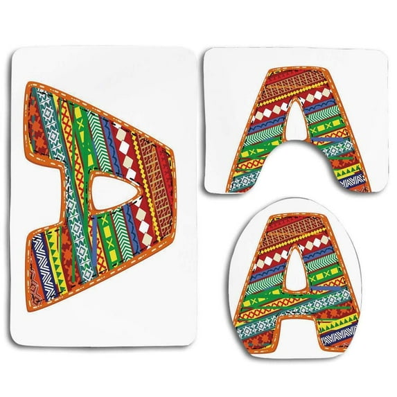 PUDMAD Letter a Alphabet a Writing Typography Mosaic Effects Language School Education Graphic Art 3 Piece Bathroom Rugs Set Bath Rug Contour Mat and Toilet Lid Cover