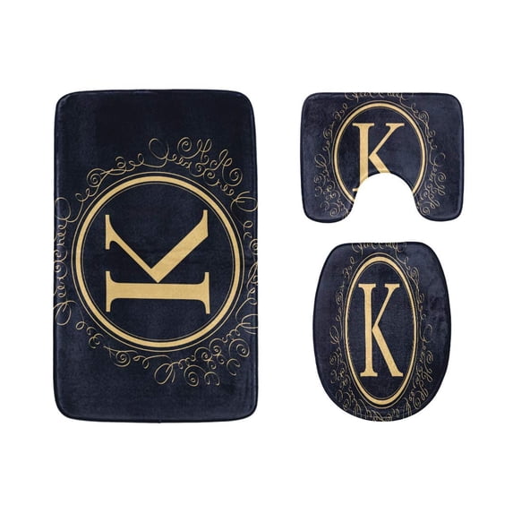 PUDMAD Letter Badge Logo 3 Piece Bathroom Rugs Set Bath Rug Contour Mat and Toilet Lid Cover