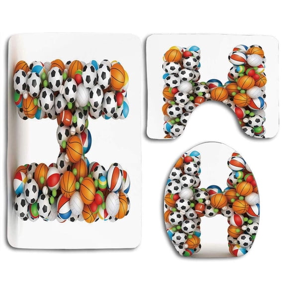 PUDMAD Letter H letter H Stacked from Gaming Balls Alphabet Sports Theme Competition Activity 3 Piece Bathroom Rugs Set Bath Rug Contour Mat and Toilet Lid Cover