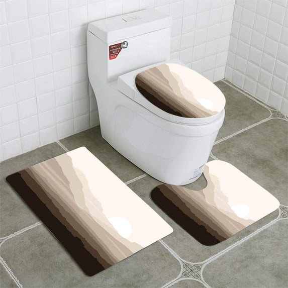PUDMAD Lifeless Landscape Huge Mountains Over Sun 3 Piece Bathroom Rugs Set Bath Rug Contour Mat and Toilet Lid Cover