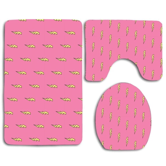 PUDMAD Lightnings Texture Patterns Pink Yellow 3 Piece Bathroom Rugs Set Bath Rug Contour Mat and Toilet Lid Cover