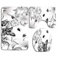 thumbnail image 1 of PUDMAD Lily Black White 3 Piece Bathroom Rugs Set Bath Rug Contour Mat and Toilet Lid Cover, 1 of 2