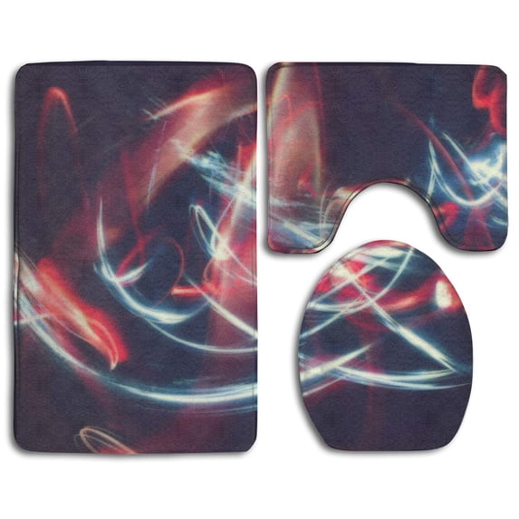 PUDMAD Lines Bends Stripes Light 3 Piece Bathroom Rugs Set Bath Rug Contour Mat and Toilet Lid Cover