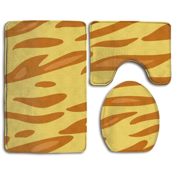 PUDMAD Lion Skin 3 Piece Bathroom Rugs Set Bath Rug Contour Mat and Toilet Lid Cover