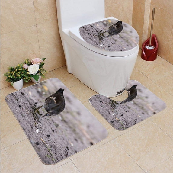 PUDMAD Little Crake 3 Piece Bathroom Rugs Set Bath Rug Contour Mat and Toilet Lid Cover