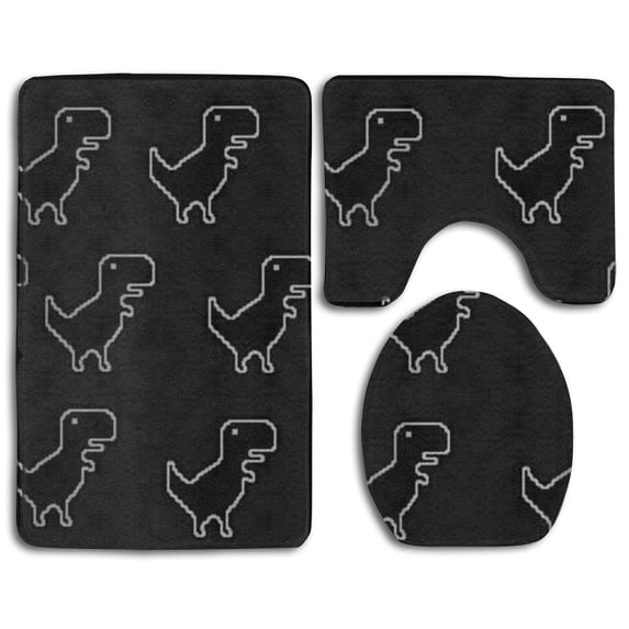 PUDMAD Little Dinosaur Black 3 Piece Bathroom Rugs Set Bath Rug Contour Mat and Toilet Lid Cover