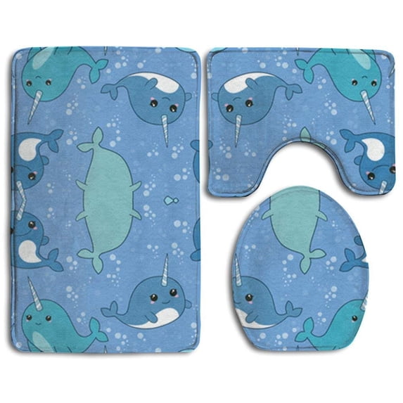PUDMAD Llama 3 Piece Bathroom Rugs Set Bath Rug Contour Mat and Toilet Lid Cover