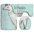 thumbnail image 1 of PUDMAD Llama Mint Green 3 Piece Bathroom Rugs Set Bath Rug Contour Mat and Toilet Lid Cover, 1 of 2