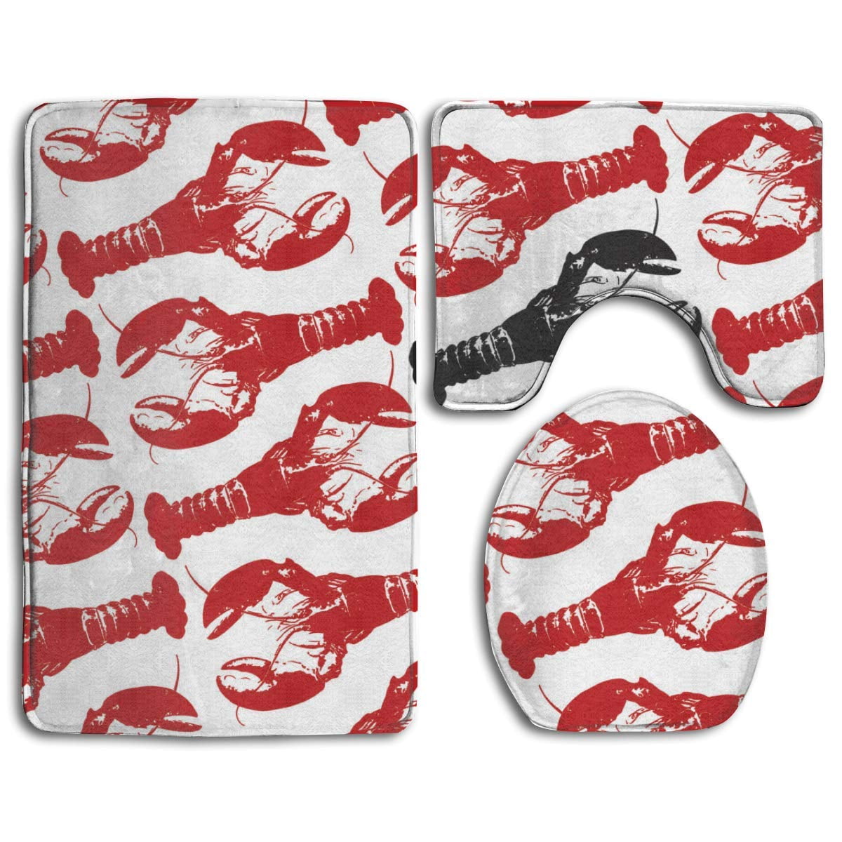 PUDMAD Lobster Lobster Black Lobster 3 Piece Bathroom Rugs Set Bath Rug