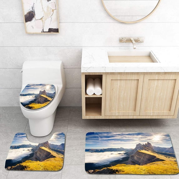 PUDMAD Location Place Dolomite Mountains South Tyrol Italy Europe Explore Worlds Beauty 3 Piece Bathroom Rugs Set Bath Rug Contour Mat and Toilet Lid Cover