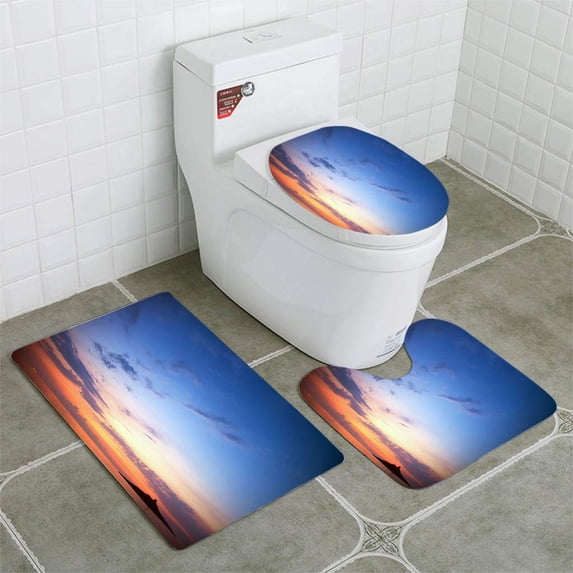 PUDMAD Lonely Island 3 Piece Bathroom Rugs Set Bath Rug Contour Mat and Toilet Lid Cover