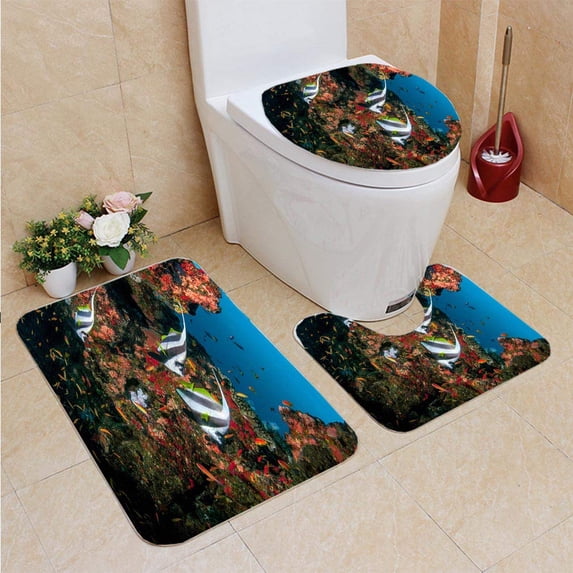 PUDMAD Long Fin Bannerfish 3 Piece Bathroom Rugs Set Bath Rug Contour Mat and Toilet Lid Cover