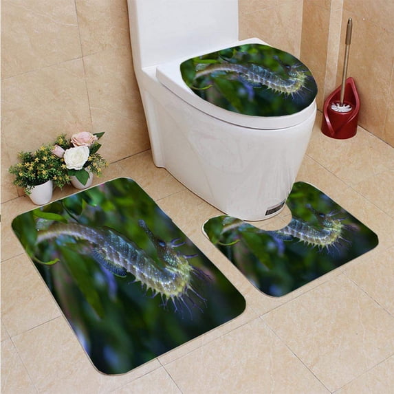 PUDMAD Long snouted Seahorse 3 Piece Bathroom Rugs Set Bath Rug Contour Mat and Toilet Lid Cover