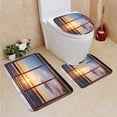 thumbnail image 1 of PUDMAD Looking Through Window in Morning Sunrise Wooden Window Frame Desk 3 Piece Bathroom Rugs Set Bath Rug Contour Mat and Toilet Lid Cover, 1 of 2